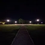 Overlooking the event square from the stage at night