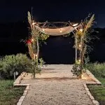 The lake overlook is decorated for a wedding